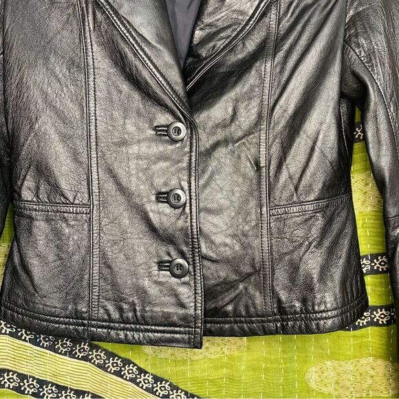 Y2K Wilson Vintage Maxima Black Leather Jacket Size Small - Picture 3 of 15